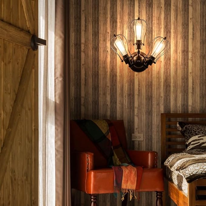 Luling Vintage Ceiling Light Industrial, Chandeliers Adjustable Socket Metal Wire Cage Lamp Semi-Flush Mount Rustic Ceiling Light Metal Lamp Fixtures (No Bulb) (with 3 Light) (Rust Color) (Rust)