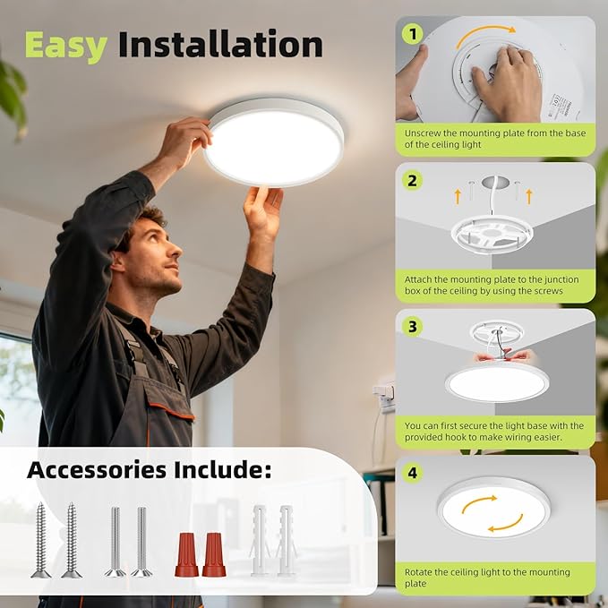 hepside 6PACK Flush Mount LED Ceiling Light Fixture 5CCT 9Inch 18W & 200W Equivalent Closet Light Fixture,Small Round Slim Surface Ceiling Lamp for Hallway,Bathroom,Bedroom,Kitchen,Interior