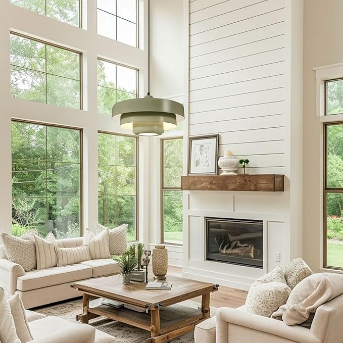 Olive Green Nordic Pendant Light, 13.8" Modern Flush Mount Ceiling Lamp for Kitchen Island, Farmhouse Hanging Light Over Dining Table, Closet, Pantry