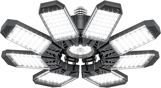 ISKYDRAW LED Garage Light 260W, 26000LM 6500K Garage Ceiling Lights with 8+1 Deformable Panels, Screw in E26 E27 Bulb Bright Bay Lighting for Basement, Shop, Workshop, Barn, Attic