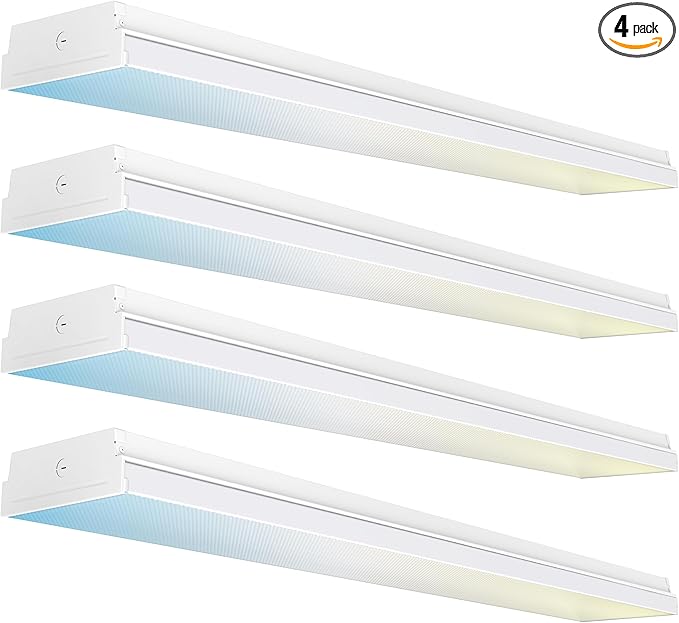Sunco Linkable LED Shop Lights 4 Pack - 7 Inch Wraparound Garage Ceiling Light, 6500 Lumens, Commercial Industrial Warehouse, 3CCT Selectable (4000K/5000K/6000K), 12.5W/25W/50W, AC120-277V, ETL