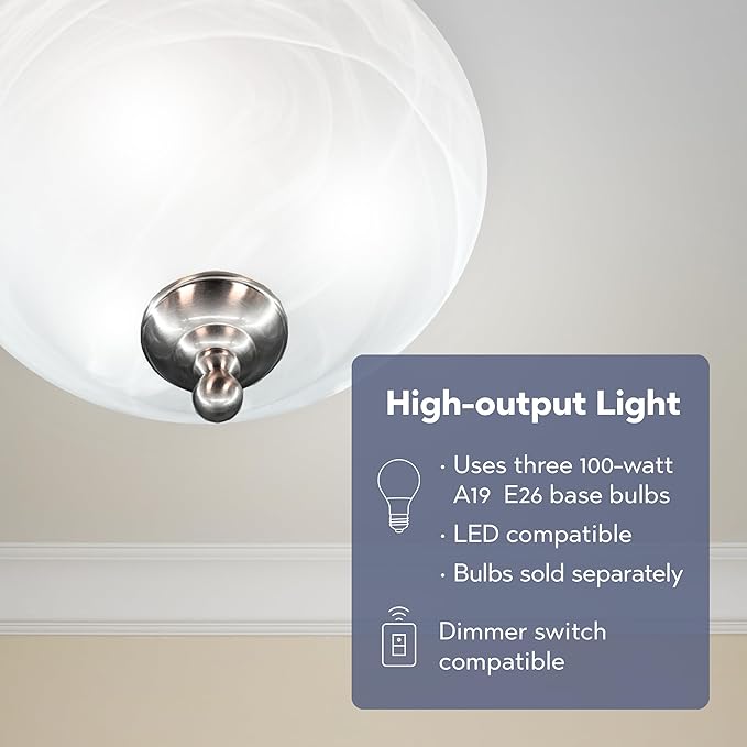 Riva 3-Light Ceiling Lamp in Brushed Nickel with Alabaster White Swirl Glass, 16" Wide