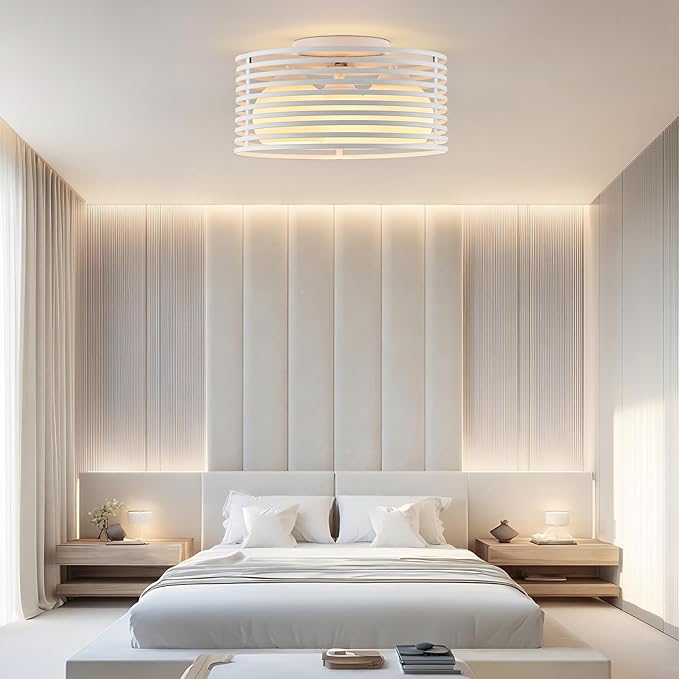 Modern Industrial Semi Flush Mount Ceiling Light, 3-Light White Farmhouse Ceiling Light Fixture with Glass Shade, Hallway Lighting Fixture for Kitchen, Bedroom, Bathroom, Foyer, Laundry room 12.79in