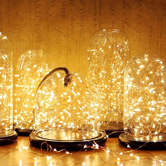 Twinkle Star 33ft 100LED Copper Wire String Lights Fairy String Lights 8 Modes USB Powered with Remote Control for Wedding Party Home Christmas Decoration, Warm White