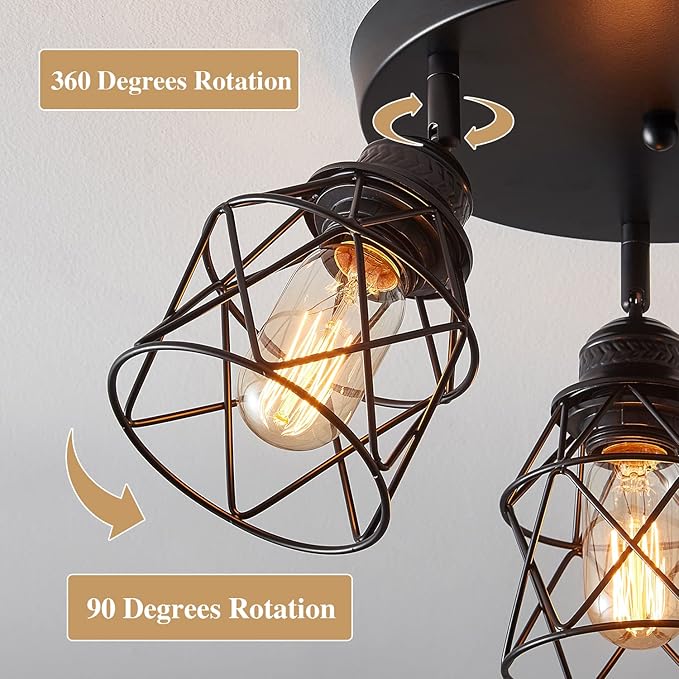 Kitchen Light Fixtures, Adjustable Semi Flush Mount Ceiling Light with E26 Base, Multi-Directional Lamp for Kitchen, Hallway, Dining Room, Farmhouse, Entryway