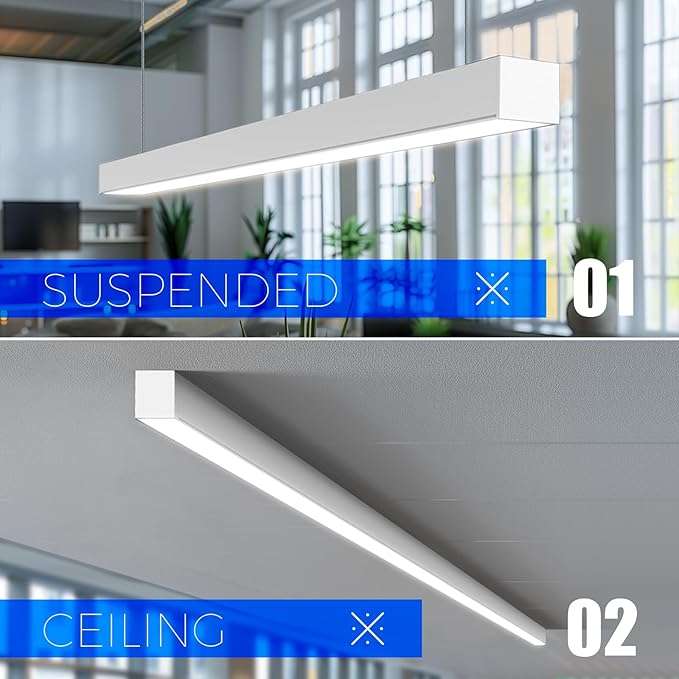 Barrina 5568 Remote Series 4FT LED Linear Light, 2nd-Generation, 45W Seamless Connection, 3000K-6000K Color Changing, Dimmable Hanging Office Shop Light Fixture with Remote Control, White, 1 Pack