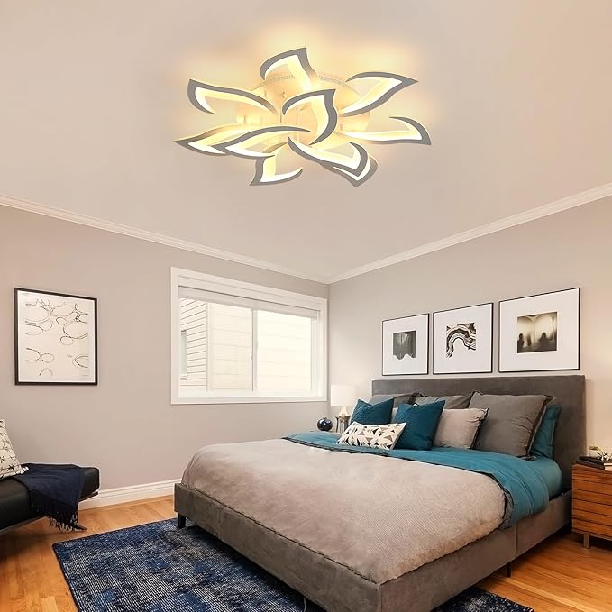 Goeco Dimmable Ceiling Light, 10-Petal Flower White LED 3000K-6500K Ceiling Fixture with Remote/App Control, Modern Flush Mount Ceiling Light for Living Room, Bedroom, Dining Room