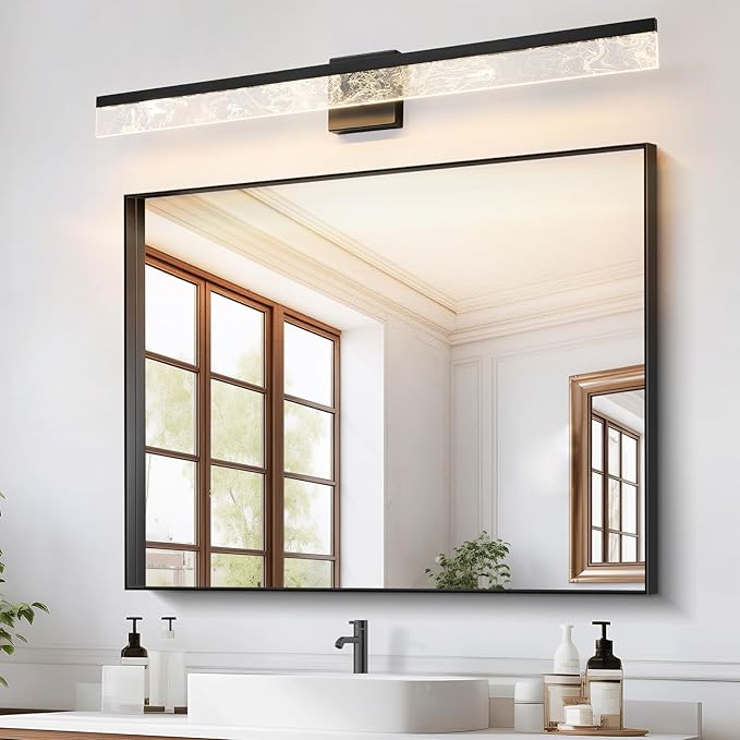 AIJIASI Bathroom Light Fixtures Over Mirror, 39 Inch Bathroom Vanity Light Black LED Vanity Light Bar, 28W Dimmable Modern Bath Vanity Lighting Fixtures Wall Mount 3000K
