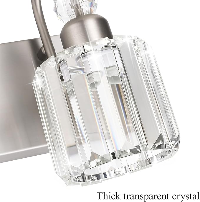 Ralbay Brushed Nickel Vanity Light for Bathroom Crystal 3-Light Modern Bathroom Light Fixtures