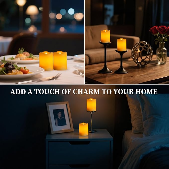 Solar Candles Outdoor Waterproof 2 Pack, 3"x4" Flickering Flameless Solar Pillar Candle Lights, Dusk to Dawn Warm Amber Solar Candles for Lanterns, Garden, Patio, Porch, Backyard Decor, Memorial Gifts