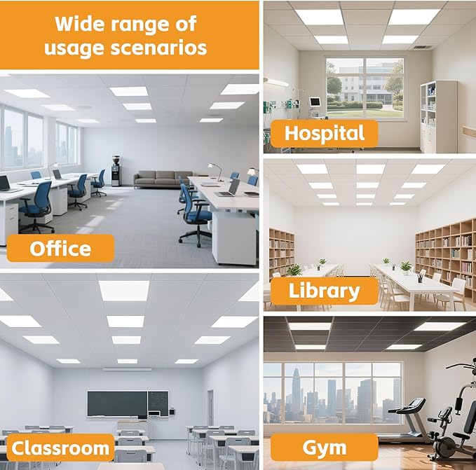 OKQ 2x2 LED Flat Panel Light Drop Ceiling Office Fixture,5 CCT 3000K-6500K Adjustable & 5 Wattage Selectable, 0-10V Dimmable, 2X2 LED Flush Mount Ceiling Light,ETL Listed 6 Pack