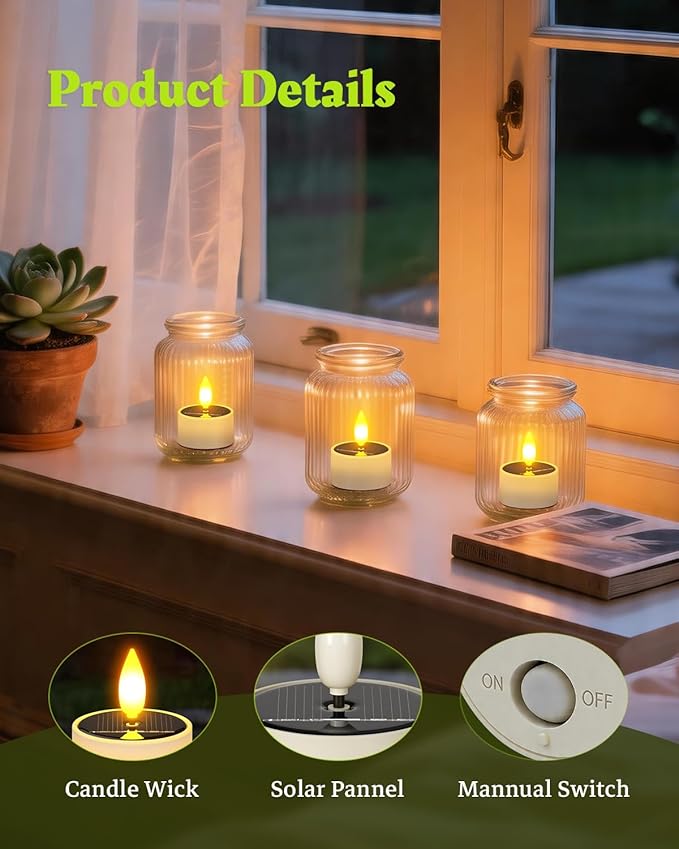 Yme Solar Tea Lights Outdoor Waterproof, 12 Pack Flickering Flameless Solar Candles with Dusk to Dawn Sensor, Rechargeable LED Votive Tealights for Lanterns Garden Patio Wedding Party Decor