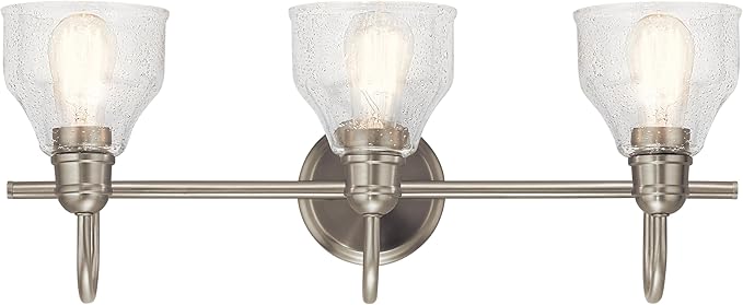 Kichler Avery 24" Vanity Bath Light in Brushed Nickel, Vintage 3-Light Bathroom Wall Mount Fixtured with Clear Seeded Glass, (24" W x 9.25" H), 45973NI