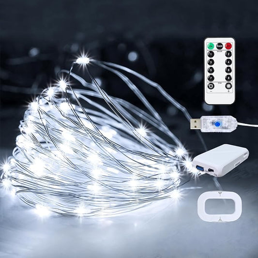 1Pack USB Plug in Fairy String Lights,16ft 50 LED Copper with Remote and Timer, 8 Modes Waterproof Twinkle String Lights Battery Powered for Bedroom Indoor Party Wedding Christmas Decoration