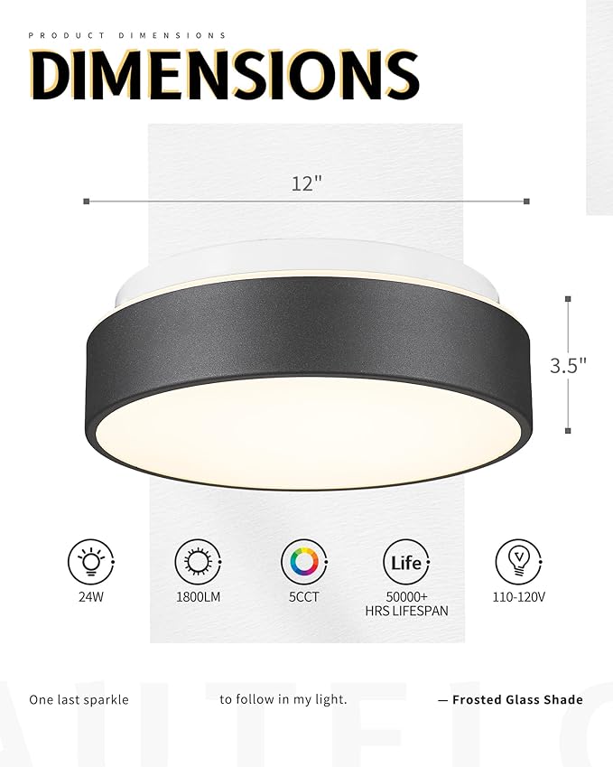 AUTELO Flush Mount Ceiling Light-Black Ceiling Light Fixture - 12Inch LED Close to Celing Lights with Frosted Glass Shade C3312 BK LED
