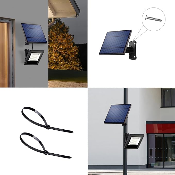 Solar Lights for Outside Dusk to Dawn with 16FT Cord Solar Flood Light 4400mAh Waterproof 6000K LED Lighting for Outside, Flag Pole, Shed, White 2 Pack