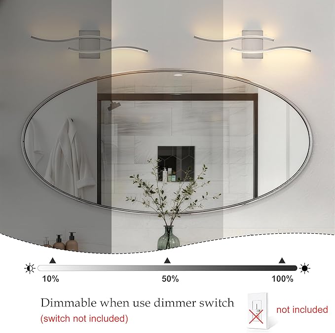 KARTOOSH 2 Pack Bathroom Vanity Lights Fixtures Over Mirror Hardwired Brushed Nickel Wall Lights 3CCT Dimmable LED Bathroom Light Fixtures 23.6 Inch Modern Wall Sconce Picture Lights for Wall