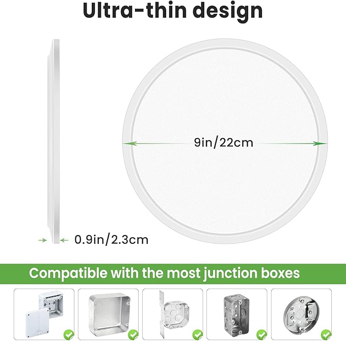 zemty Flush Mount Ceiling Light 9Inch 24W 2400LM Flat Led Lighting Fixture for Ceiling - 3000K 4500K 6000K Selectable - Super Thin & Low-Profile Round Lamp for Bedroom Kitchen Bathroom Garage, 6PACK