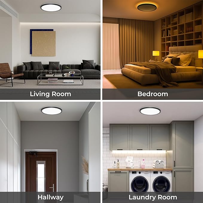 Matane Flush Mount Ceiling Light Fixture with Remote Control, Nightlight 8.7 Inch 18W 3000K-6500K Adjustable, Led Low Profile Ceiling Lights for Bedroom, Living Room,Dining Room, Kitchen, Round Black