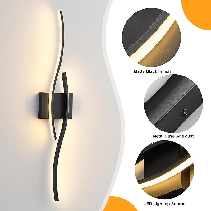 KARTOOSH 2 Pack Bathroom Vanity Lights Fixtures Over Mirror Hardwired Black Light Fixture Wall Lights 3CCT Dimmable LED Bathroom Light Fixtures 31.5 Inch Modern Wall Sconce Picture Lights for Wall