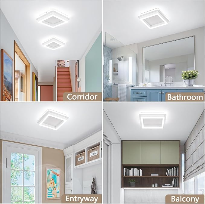 CANEOE 3 Packs Square Flush Mount Ceiling Light, 6000K Black Modern LED Ceiling Light Fixture, Minimalist Hallway Lighting Fixture Ceiling Lamp for Hallway Entryway Bedroom Balcony (White)