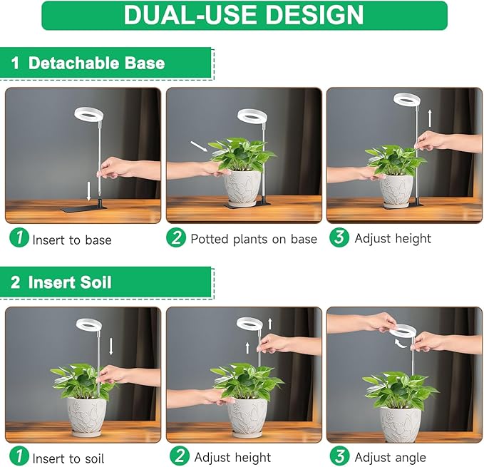 Aokrean Grow Lights for Indoor Plants, Full Spectrum Plant Lights for Indoor Growing with with 3/9/12H Timer, 3 Color Modes, 10 Brightness, 6.5"-26" Height Adjustable Small Grow Light, 1 Pack(3.4in)