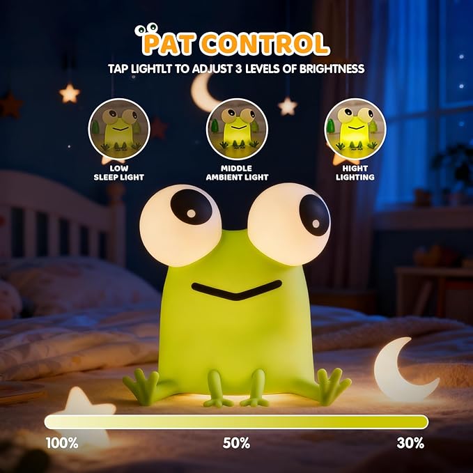 Frog Night Light with Timer Dimmable 3 Brightness 7 Colors Kawaii Frog Lamp Warm Sleep Aid USB Rechargeable Portable Night Lamp Decor for Girl Boy Nursery/Bedroom/Desk/Office
