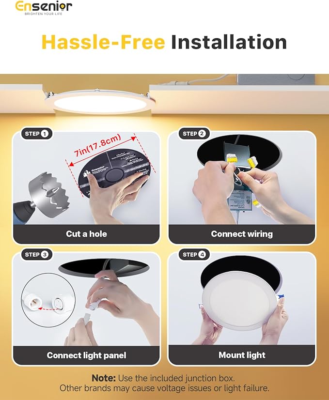 Ensenior 12 Pack 7 Inch LED Recessed Ceiling Light, Dimmable, 2700K-5000K 5CCT, 1300LM 15W 120V, High Brightness Canless Wafer Downligh