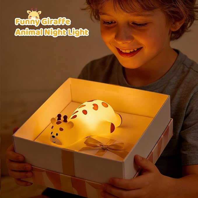 Kawaii Giraffe Lamp Silicone Night Light, Tap Control Squishy Baby Lights for Nursery, 3 Levels Dimmable Rechargeable LED Bedside Lamp with Timer, Giraffe Gifts for Toddler, Bedroom, Toy