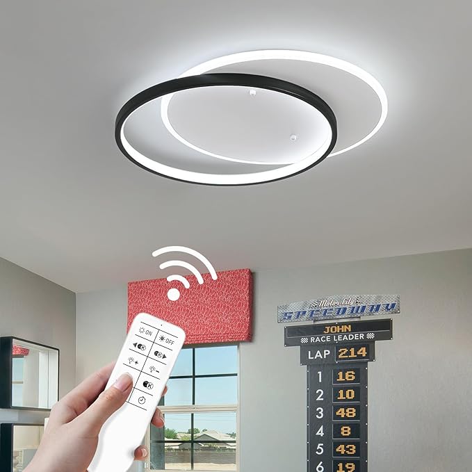 Modern LED Ceiling Light Fixture Black Semi Flush Mount Light with Remote Control 19.69" Hallway Light Fixtures Ceilings Mount Dimmable Ceiling Lamp for Bedroom,Kitchen,Entryway