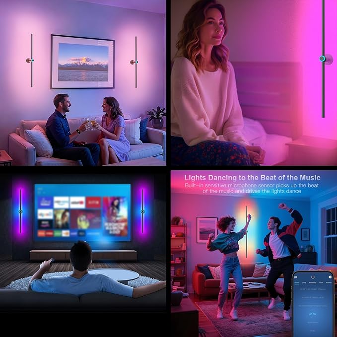 Battery Operated Wall Sconces Set of two, Rechargeable Wall Lights with 4 Pack Replaceable Batteries, 16 Million DIY Colors Wireless Wall Lamps with Remote Control for Bedroom Living Room Decor