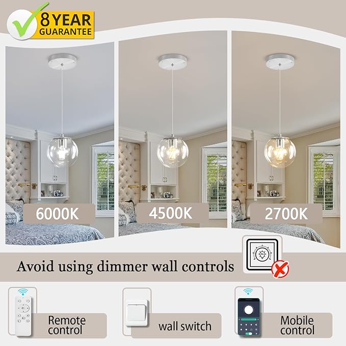 ykolupty 1 Light Globe Pendant Light for Kitchen Island Silver Pendant Light Fixtures with Clear Glass Globe Hanging Lights for Bedroom,Hallway,Bar