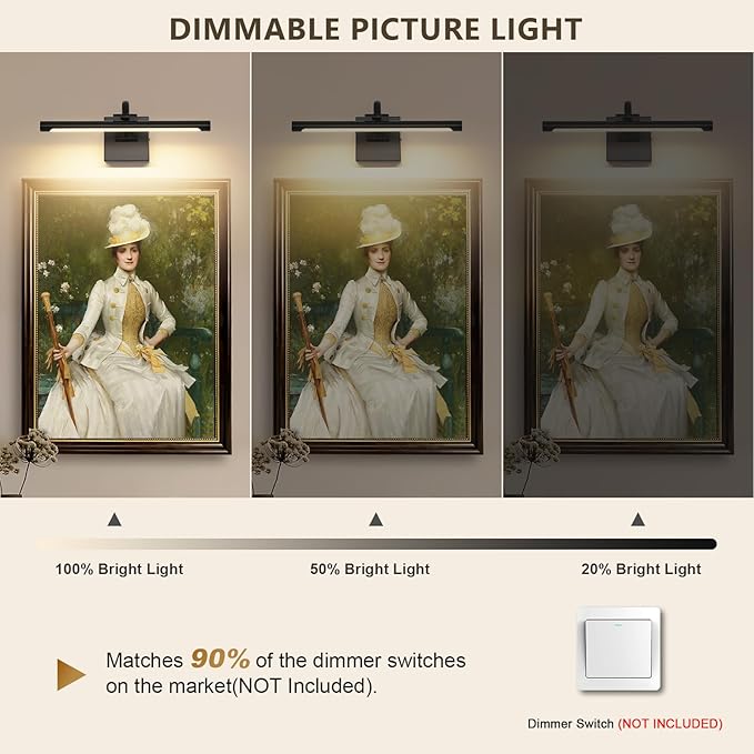 DESOOP Black Picture Lights for Wall Dimmable Art Lights for Paintings Hard-Wired LED Painting Light Gallery Light for Portrait, Artwork, Frame 15.75 Inch 7W Warm White