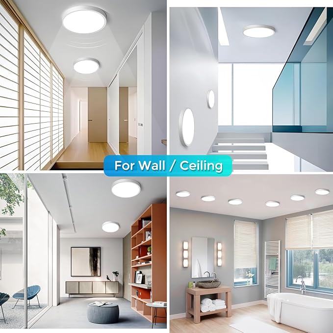 LightingWill 7 Inch LED Flush Mount Ceiling Light Fixture, 5000K Daylight White, 1500LM, 12W, Flat Modern Round Lighting Fixture, 120W Equivalent White Ceiling Lamp for Kitchens, Bedrooms.etc.