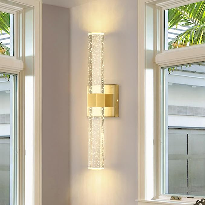 Gold LED Wall Sconce Lights Warm Light Modern Crystal Wall Lights Vanity Lighting Fixtures Sconces for Bathroom Living Room Bedroom Dining Room Hallway