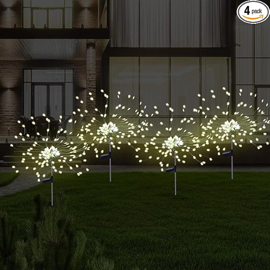PXBNIUYA 4 Pcs Solar Garden Light Outdoor,175 LED Solar Firework Lights for Yard, 2 Modes IP67 Waterproof Copper Wire DIY Decorative Light, Starburst Lights for Party Patio（Warm White）