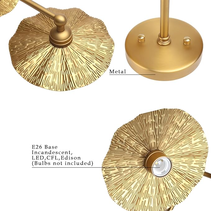 Phansthy Hardwired Wall Lighting, Barn Wall Sconces Antique Brass Indoor Wall Lights with Hammered Metal Lotus Leaf Texture Shade, Vanity Wall Lamp for Bathroom Bedroom Kitchen (Two-Light 1 Pack)