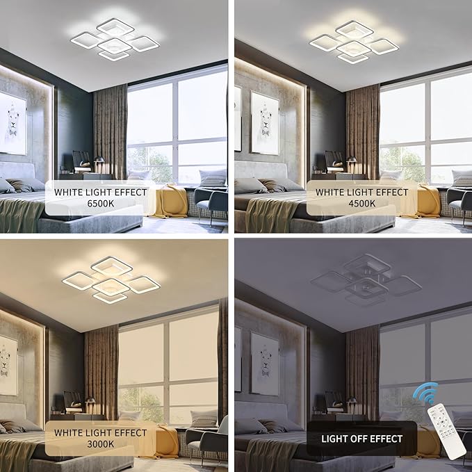 Jaycomey Modern Dimmable LED Ceiling Light, 23.6" Flush Mount Ceiling Lights Fixture with Remote Control, Acrylic 5-Square Ceiling Lamp for Living Room Dining Room Kitchen Bedroom, 70W, 3000K-6000K