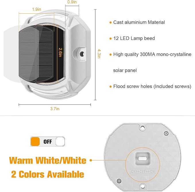 VOLISUN Solar Driveway Lights Dock Deck Lights 16 Pack,2 Colors in 1,Solar Powered Waterproof Outdoor Warning Step Light for Driveway Sidewalk Pathway (White/Warm White),Auto On/Off