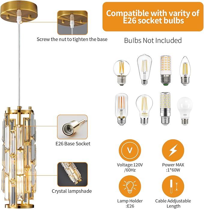 LMQNINE Pendant Lights Modern Gold Pendant Light Mini Crystal Chandelier Pendant Lighting for Kitchen Island Dinning Room Bedroom Kitchen Sink Lighting (Gold 3-Pack)