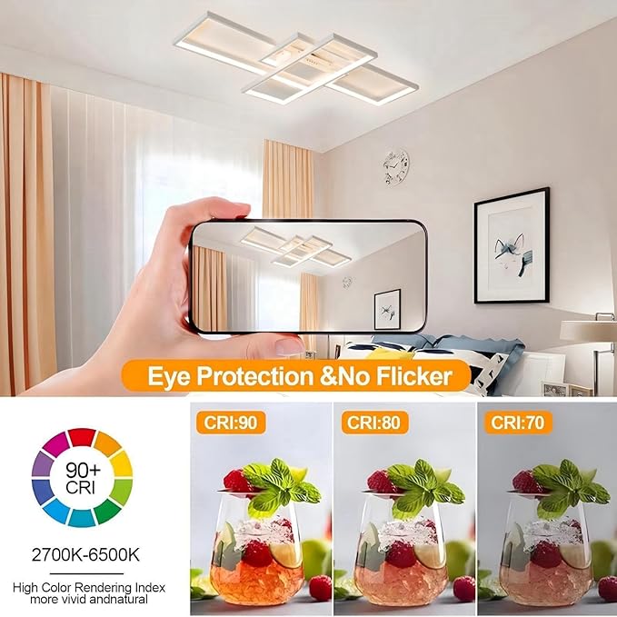Flush Mount Modern LED Ceiling Light, Dimmable 3 Color Selectable, For Sitting Room, Kitchen, Bedroom, Hallway, Porch (White, 35.4*19.7*2.5 IN)