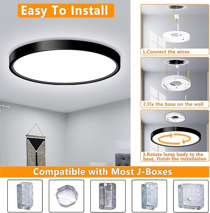 2 Pack LED Flush Mount Ceiling Light Fixture, 9 Inch Modern Black LED Ceiling Light, 18W 5000K Low Profile Slim Flat Surface Mount Ceiling Lights for Bedroom Kitchen Hallway Laundry Stairwell Basement
