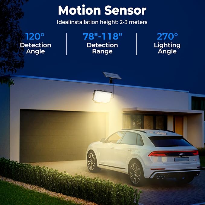 Peasur Solar Motion Lights Outdoor, 318 LED Solar Security Light with 3 Modes, IP65 Waterproof Powered Flood Lights for Outside Garden Garage Yard Backyard (Warm White)