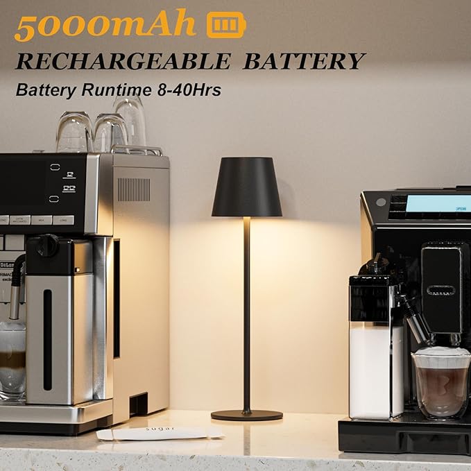 Kakanuo Cordless Table Lamp Rechargeable Black - KK 2 Pack 5000mAH Battery Operated Lamp for Counter, 3 Color Stepless Dimming Wireless Lamp for Dining Kitchen, Outdoor Patio, Touch Control