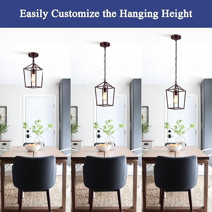 2-Pack Farmhouse Pendant Lights Kitchen Island, Pendant Light Fixtures Hanging Lamp for Dining Room, Modern Kitchen Pendant Lighting Over Island, Metal Cage Design, Brown