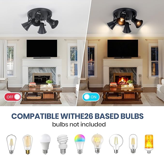 SEEBLEN 4-Light Kitchen Lighting Fixtures Ceiling, Adjustable Track Lighting Fixtures, Morden Black Directional Ceiling Light for Kitchen, Bathroom, Hallway, Dining Room, Coffee Bar.