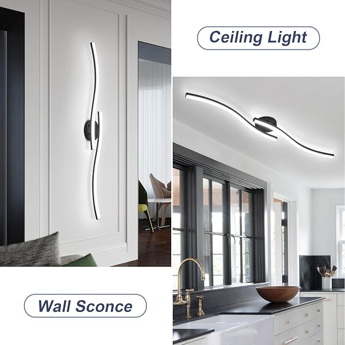 39.37Inch Linear Ceiling Light 6000K Black Modern Ceiling Light Fixture 28W Long Flush Mount Ceiling Lamp for Hallway, Kitchen, Bedroom, Dining Room