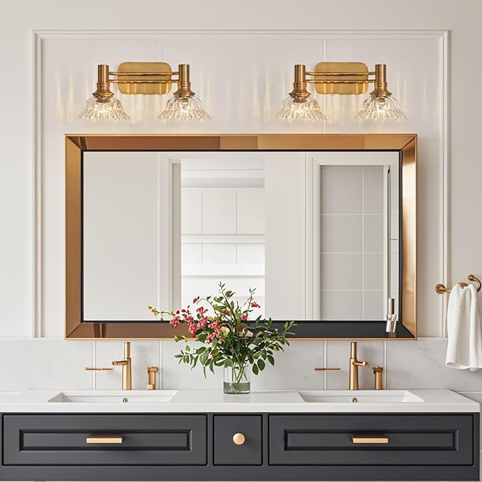 Vintage Brass Bathroom Vanity Light Fixtures 2-Light Bathroom Light Fixtures Wall Sconces Lighting for Bathroom Living Room Bedroom/Entryway