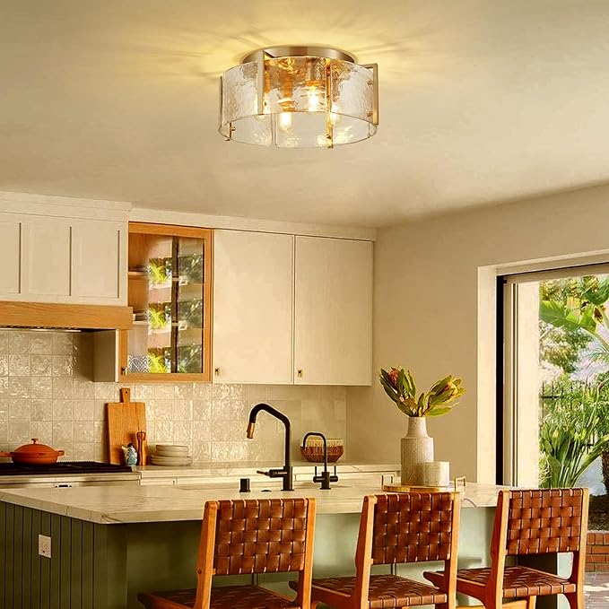 17.3“ Semi Flush Mount Ceiling Light Fixture Brushed Nickel 4-Light Modern Water Ripple Chandelier Glass Light Fixture for Entryway Hallway Kitchen Island Dining Room Foyer Bedroom Hallway