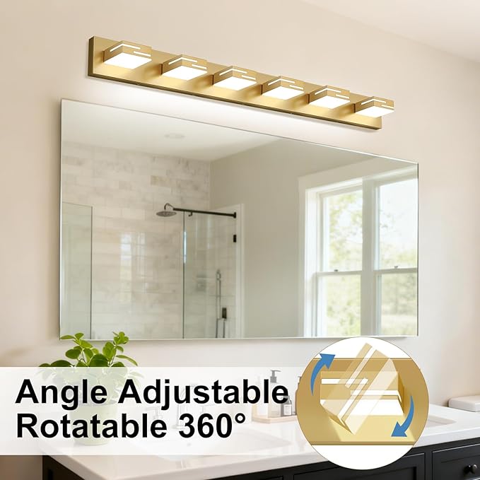 LED Modern Bathroom Vanity Light Fixtures, 6-Light 40-inch Dimmable Gold Vanity Lights for Bathroom Lighting Fixtures Over Mirror, with 360° Rotatable Heads (Cool White 6000K)